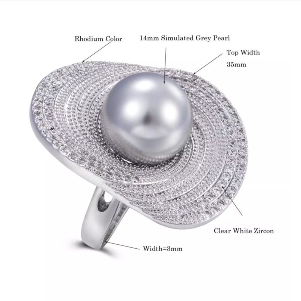 Gorgeous Simulated Grey Pearl Ring - Picture 7 of 15